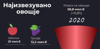 Извозот на овошје лани зголемен за 15,08%. Што најмногу извезуваме?