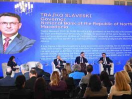 Гувернерот Славески на конференција во Тирана: Водиме претпазлива монетарна политика и подготвени сме да им одговориме на сите потенцијални ризици